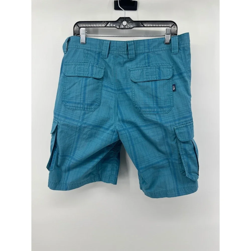 The North Face Mens Cargo Shorts Teal Blue Plaid Ripstop Hiking Size 34 Regular